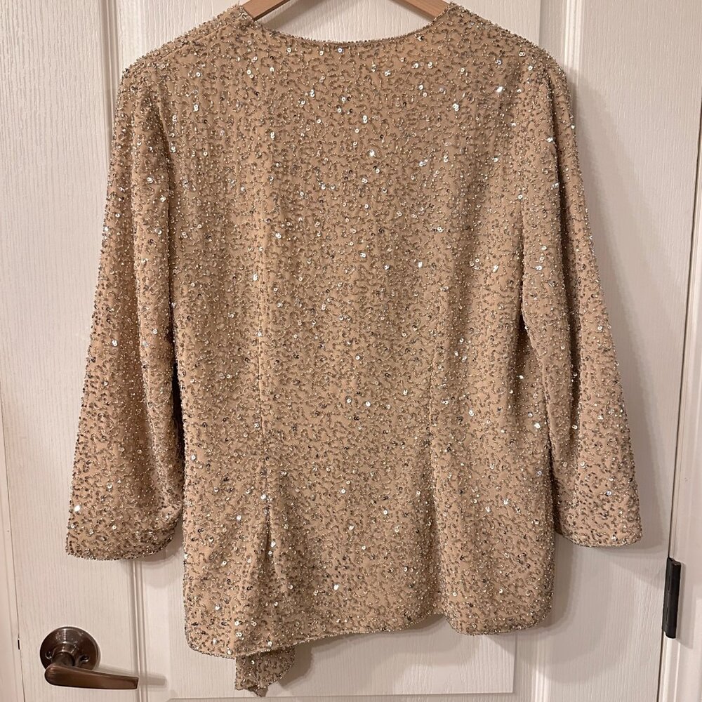 Chadwicks | Sz 12 All Over Sequin Beaded Champagne Wrap Jacket Shell Evening - Picture 5 of 10
